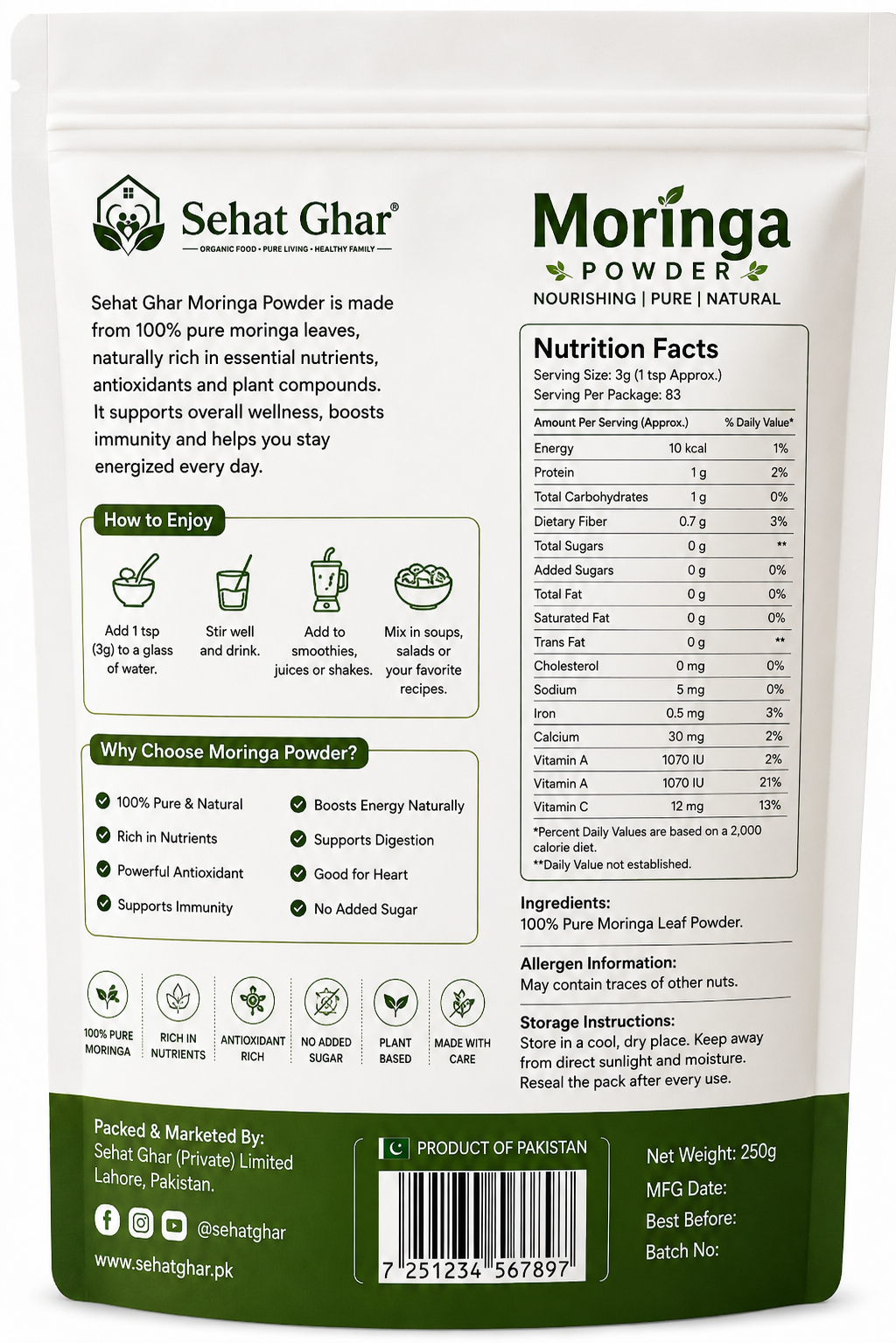 Premium Moringa Powder – 100% Natural Superfood